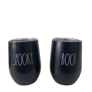 Rae Dunn Black Halloween SPOOKY & BOO black drinkware cups Tumblers